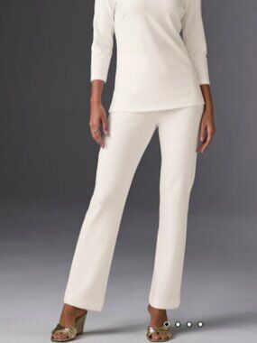 Boston Proper Ivory Coast White High Rise Pull On Slacks Pants L Short Petite